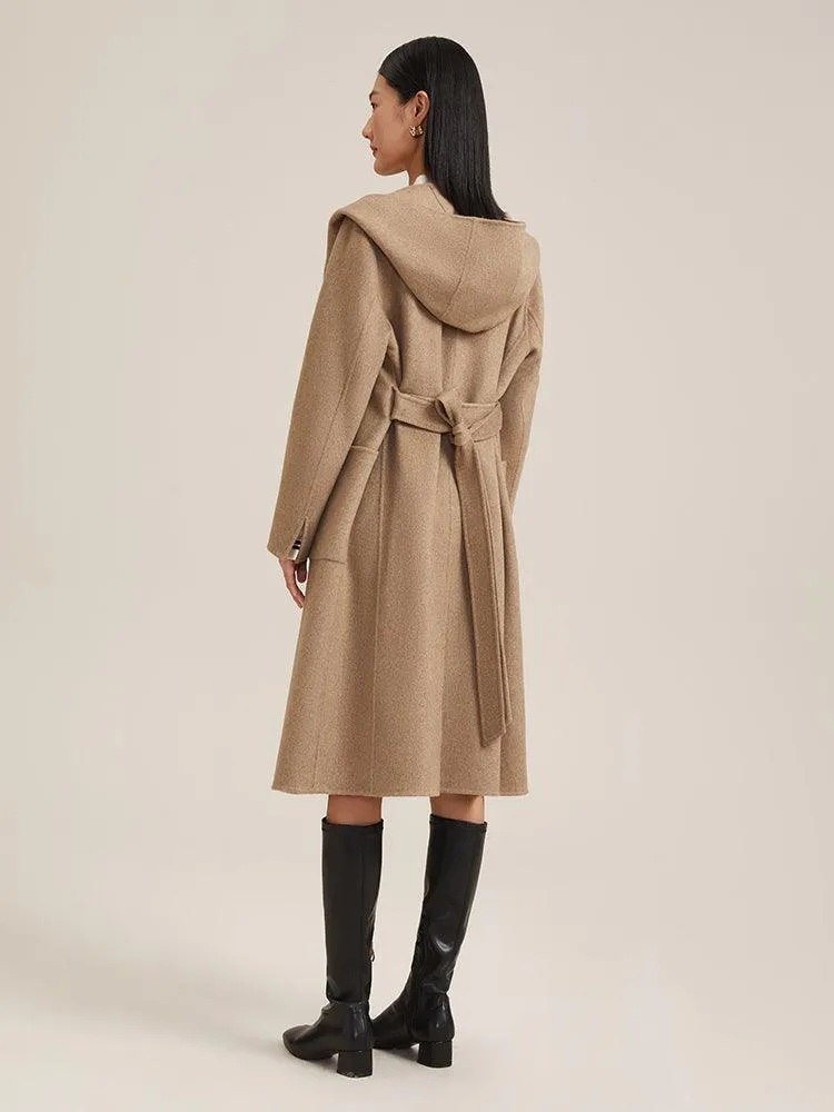 Full Lamb Wool Cashmere Hooded Overcoat