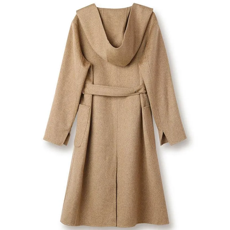 Full Lamb Wool Cashmere Hooded Overcoat