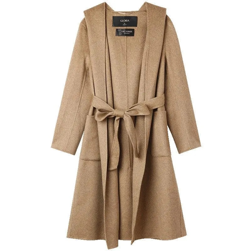 Full Lamb Wool Cashmere Hooded Overcoat