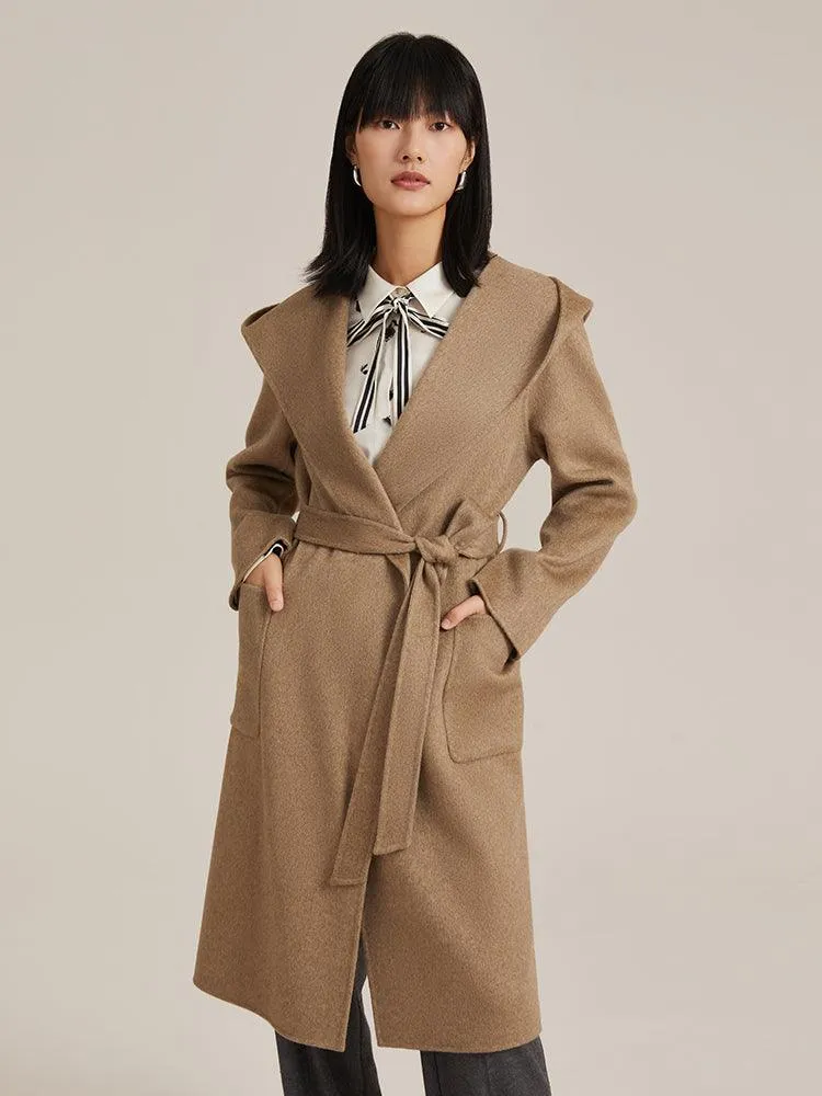 Full Lamb Wool Cashmere Hooded Overcoat