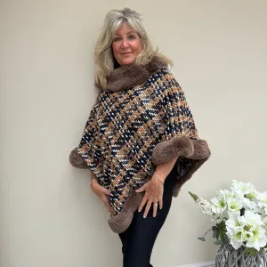 Fur Edged Knitted Poncho