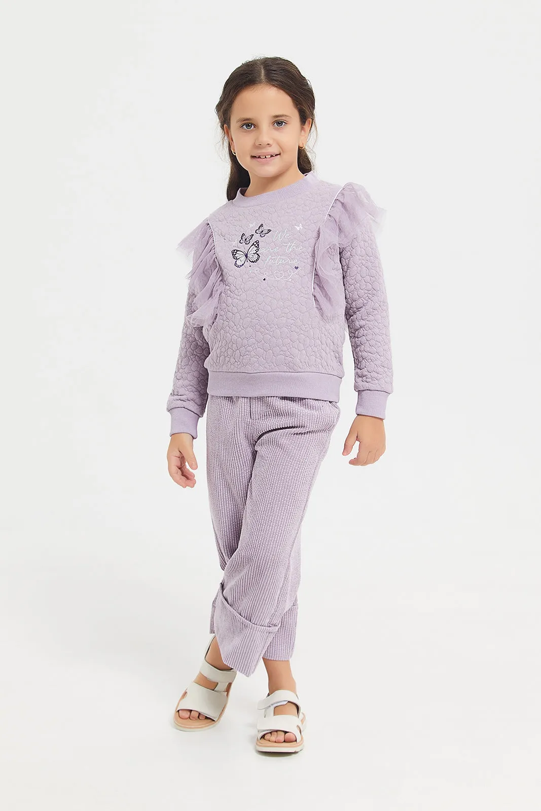 Girls Lilac Corduroy Wide Leg Trouser