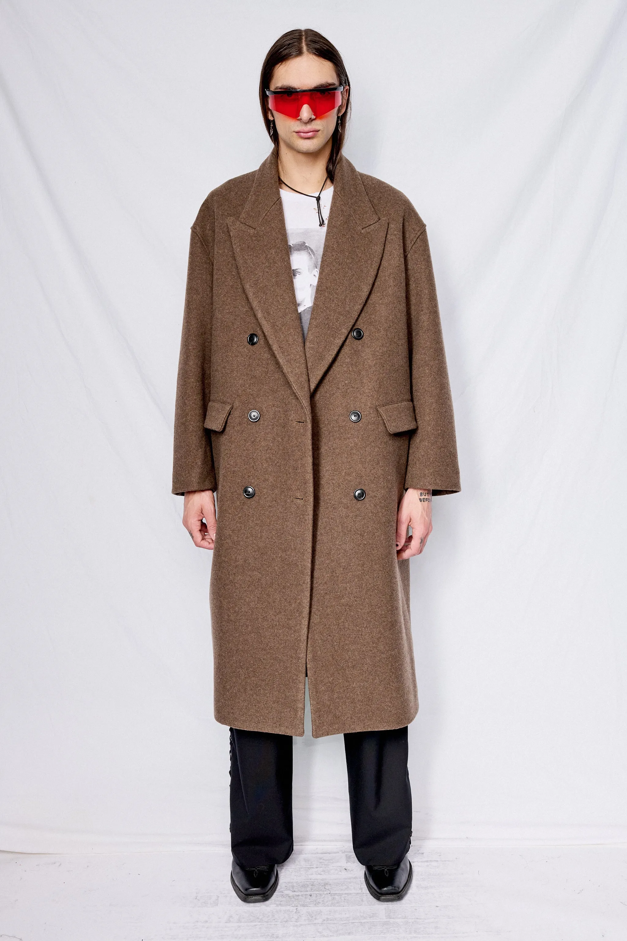 Greige Double Breasted Overcoat