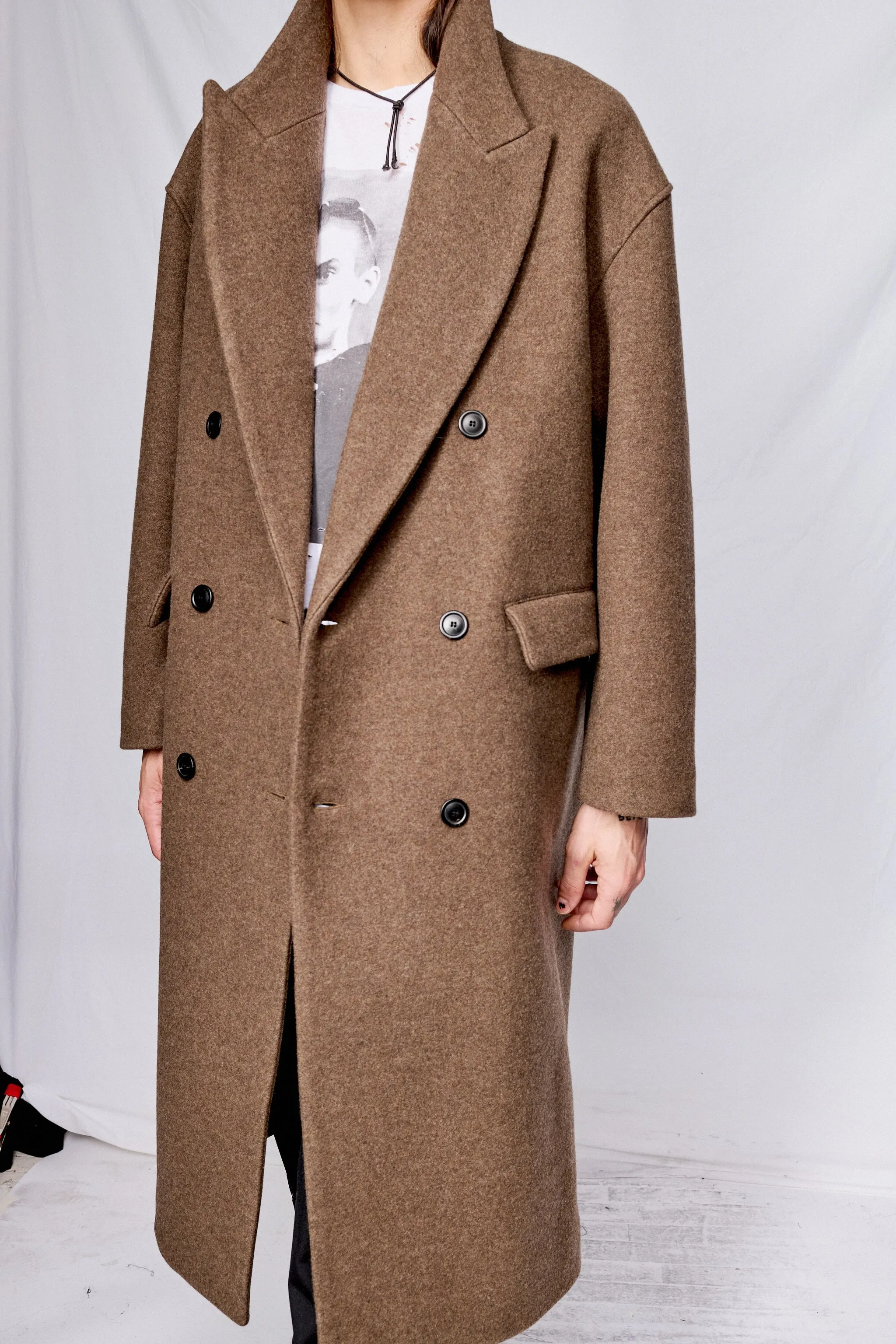 Greige Double Breasted Overcoat