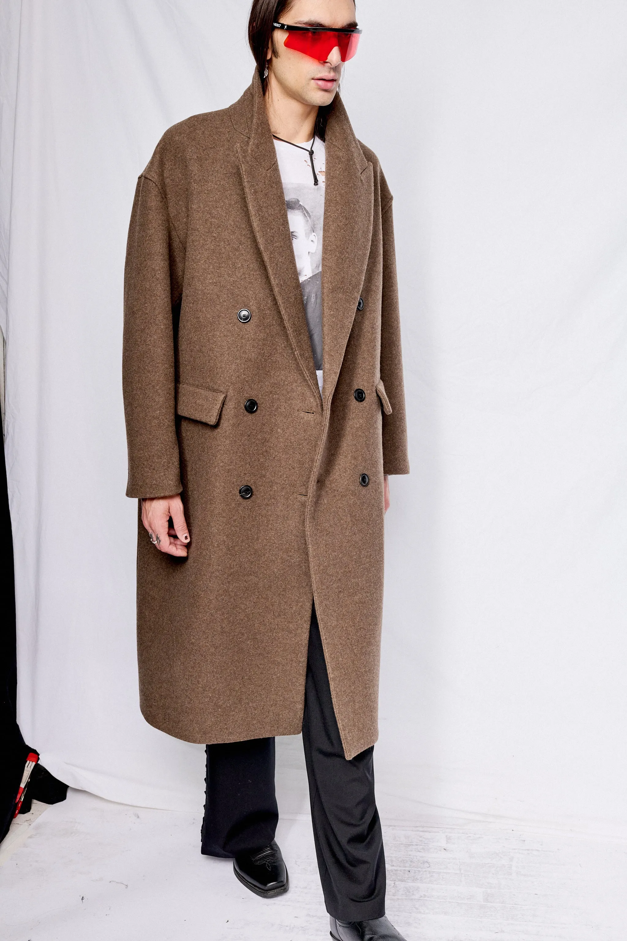 Greige Double Breasted Overcoat