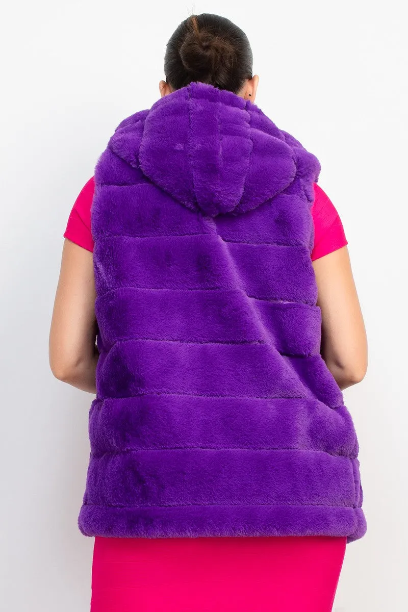 HOODED FAUX FUR VEST Purple