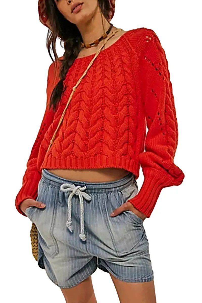 HWT1223 Bold Cable Knit Crop Sweater