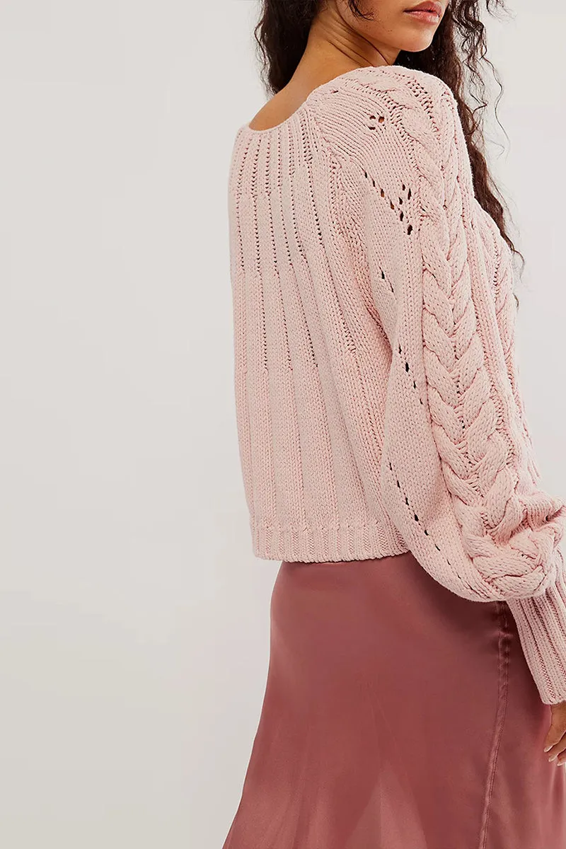 HWT1223 Bold Cable Knit Crop Sweater