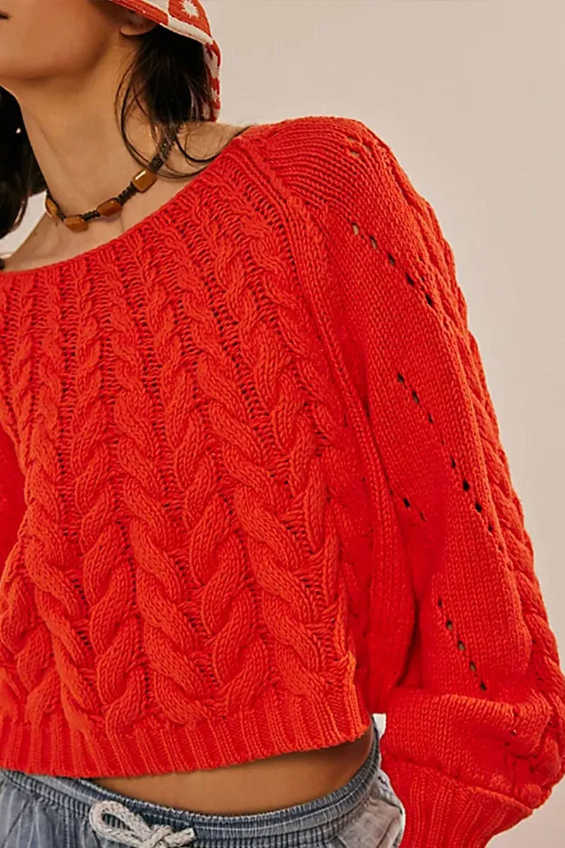 HWT1223 Bold Cable Knit Crop Sweater