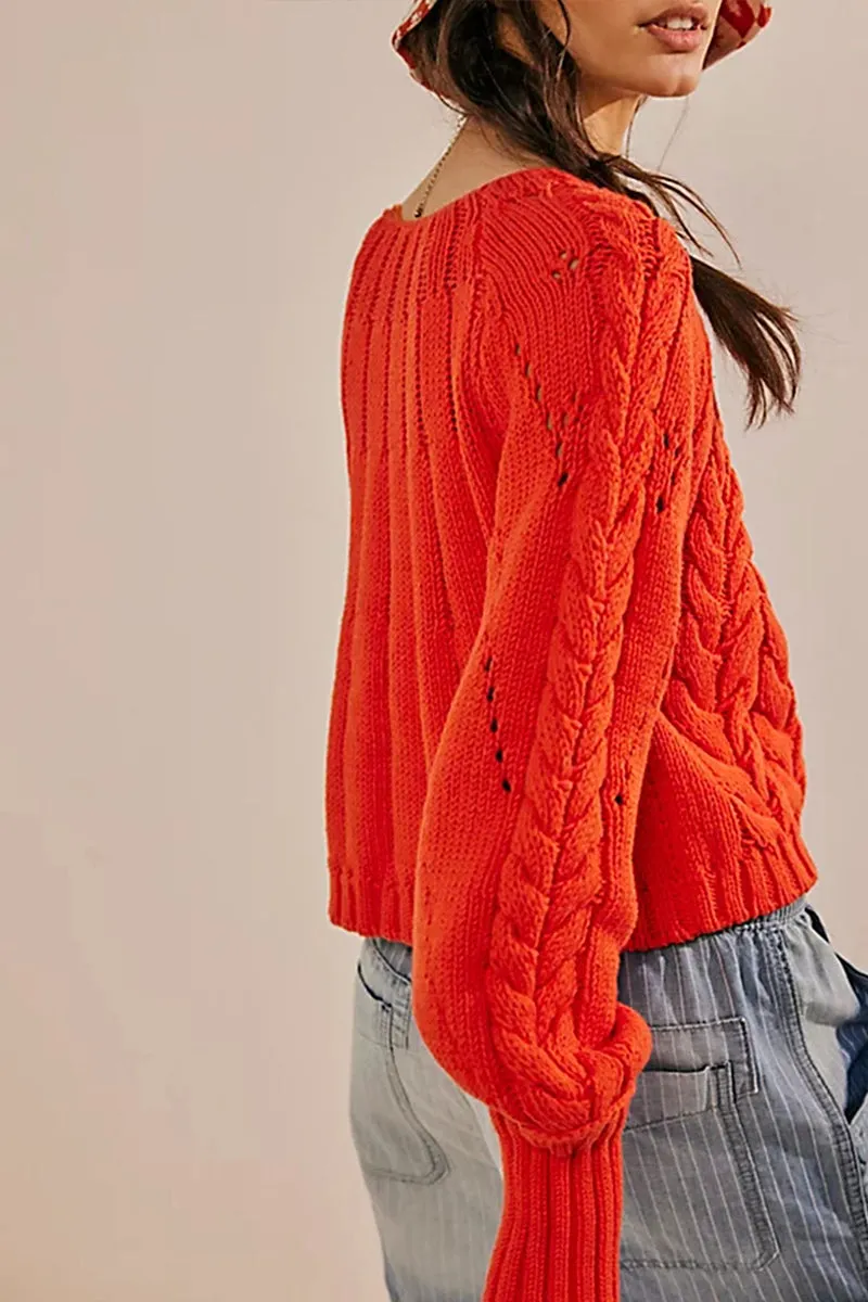 HWT1223 Bold Cable Knit Crop Sweater