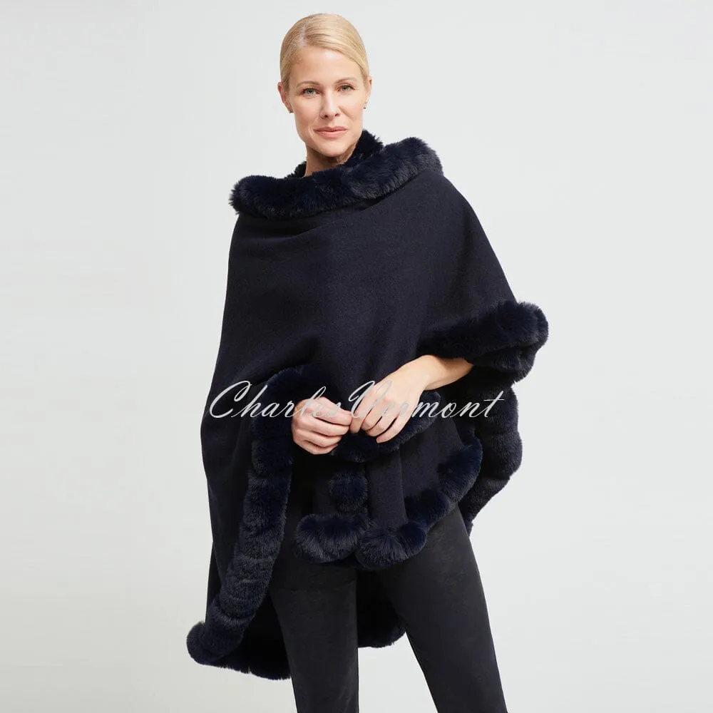 Joseph Ribkoff Faux Fur Poncho – Style 213906 (Midnight Blue)