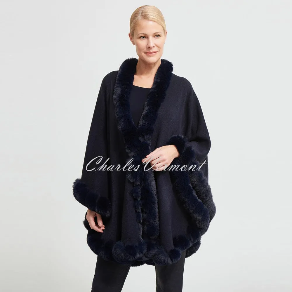 Joseph Ribkoff Faux Fur Poncho – Style 213906 (Midnight Blue)