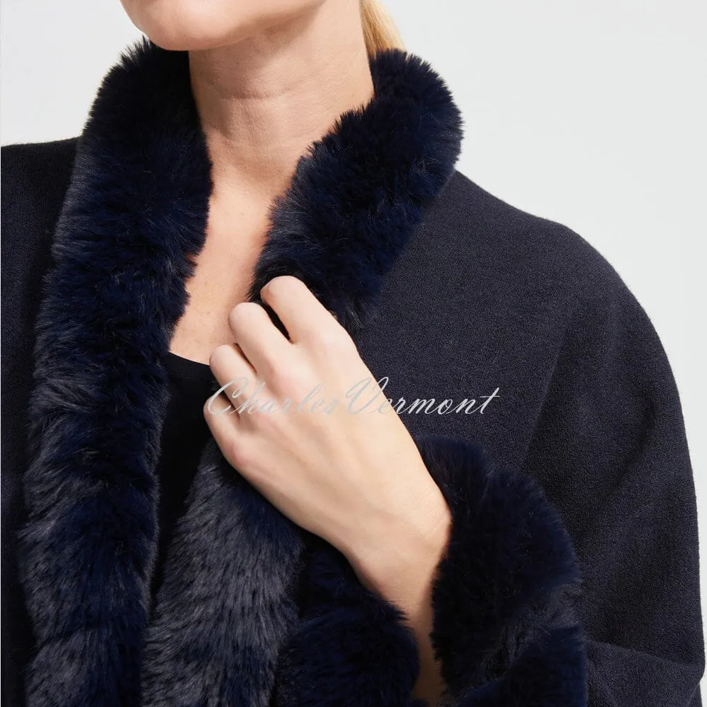 Joseph Ribkoff Faux Fur Poncho – Style 213906 (Midnight Blue)