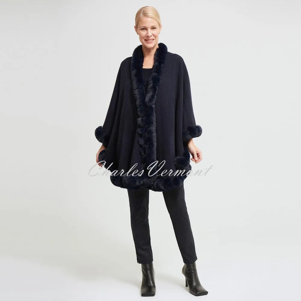 Joseph Ribkoff Faux Fur Poncho – Style 213906 (Midnight Blue)