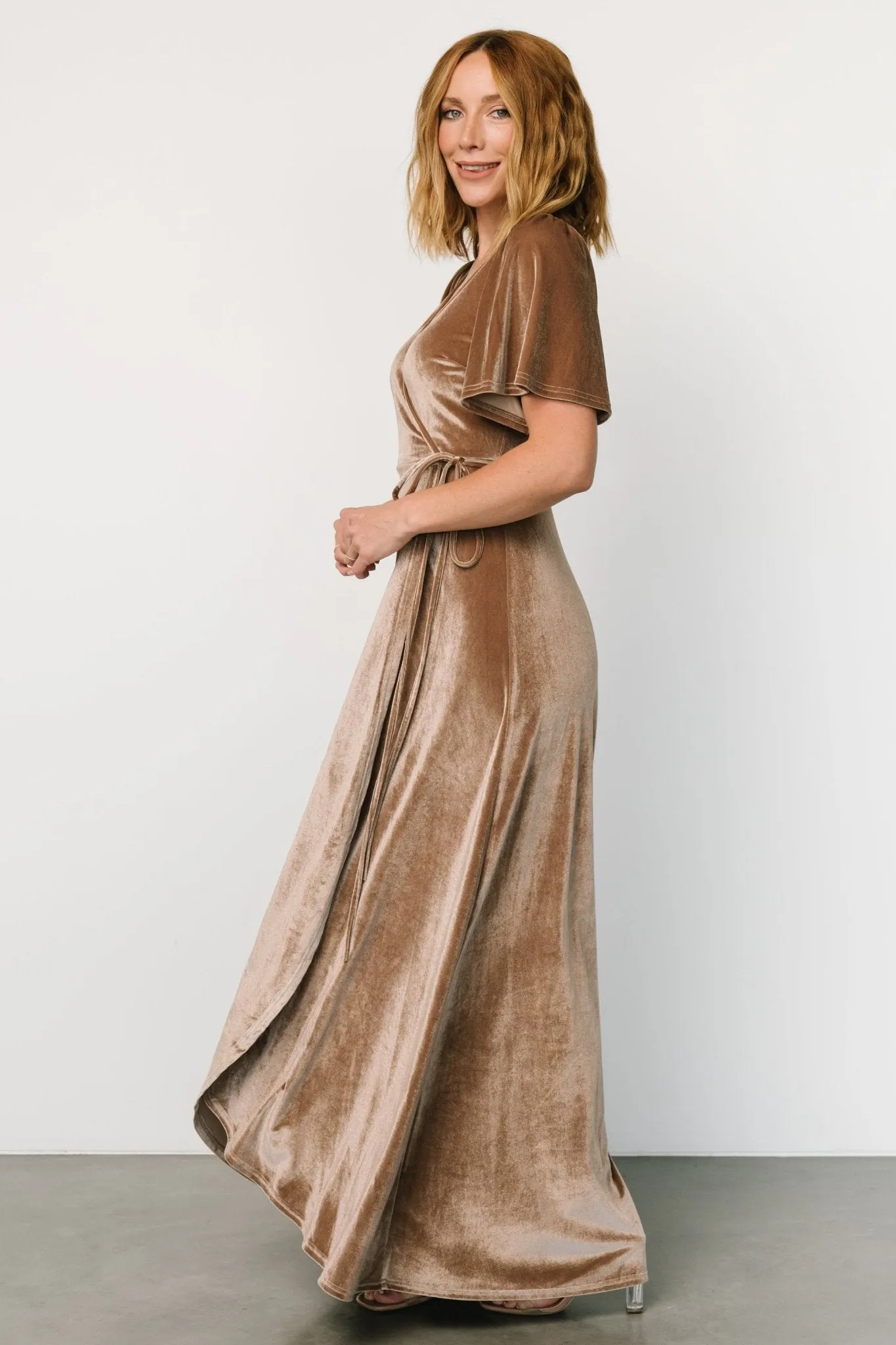 Katelyn Velvet Maxi Wrap Dress | Taupe