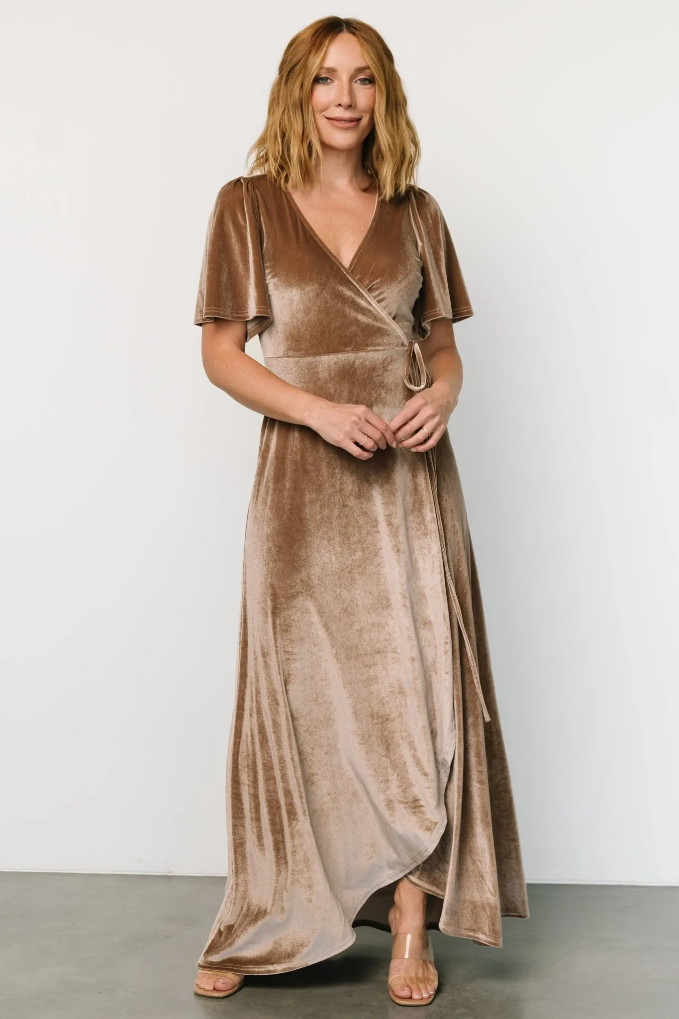 Katelyn Velvet Maxi Wrap Dress | Taupe