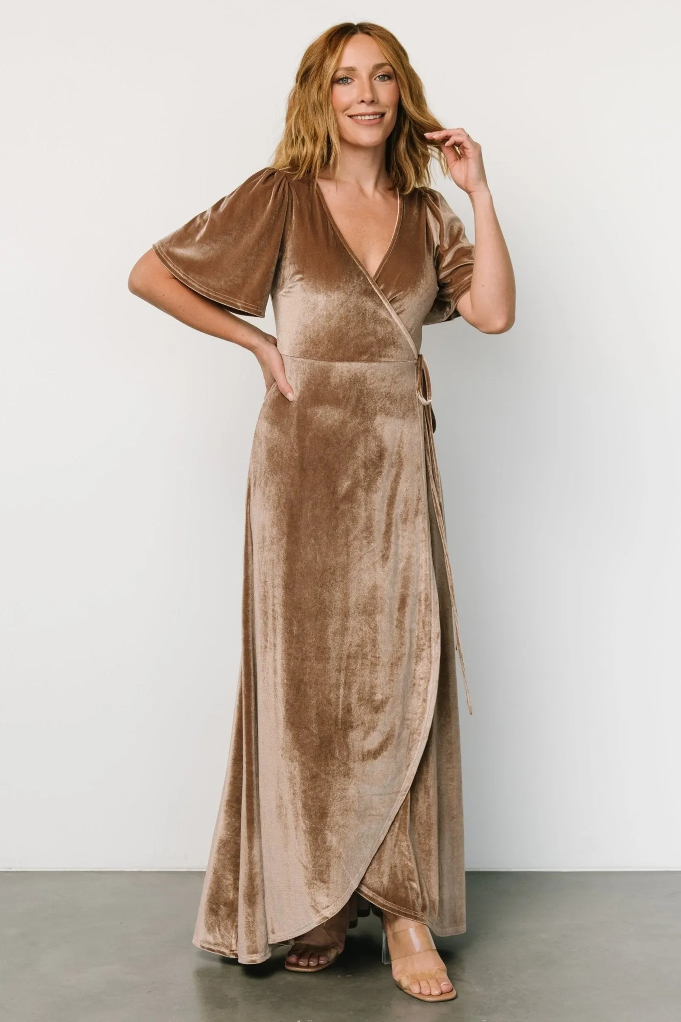 Katelyn Velvet Maxi Wrap Dress | Taupe