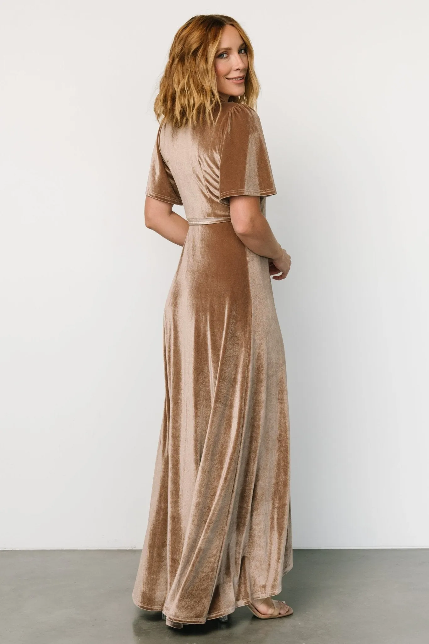 Katelyn Velvet Maxi Wrap Dress | Taupe