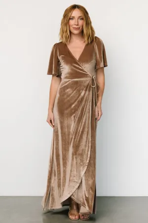 Katelyn Velvet Maxi Wrap Dress | Taupe