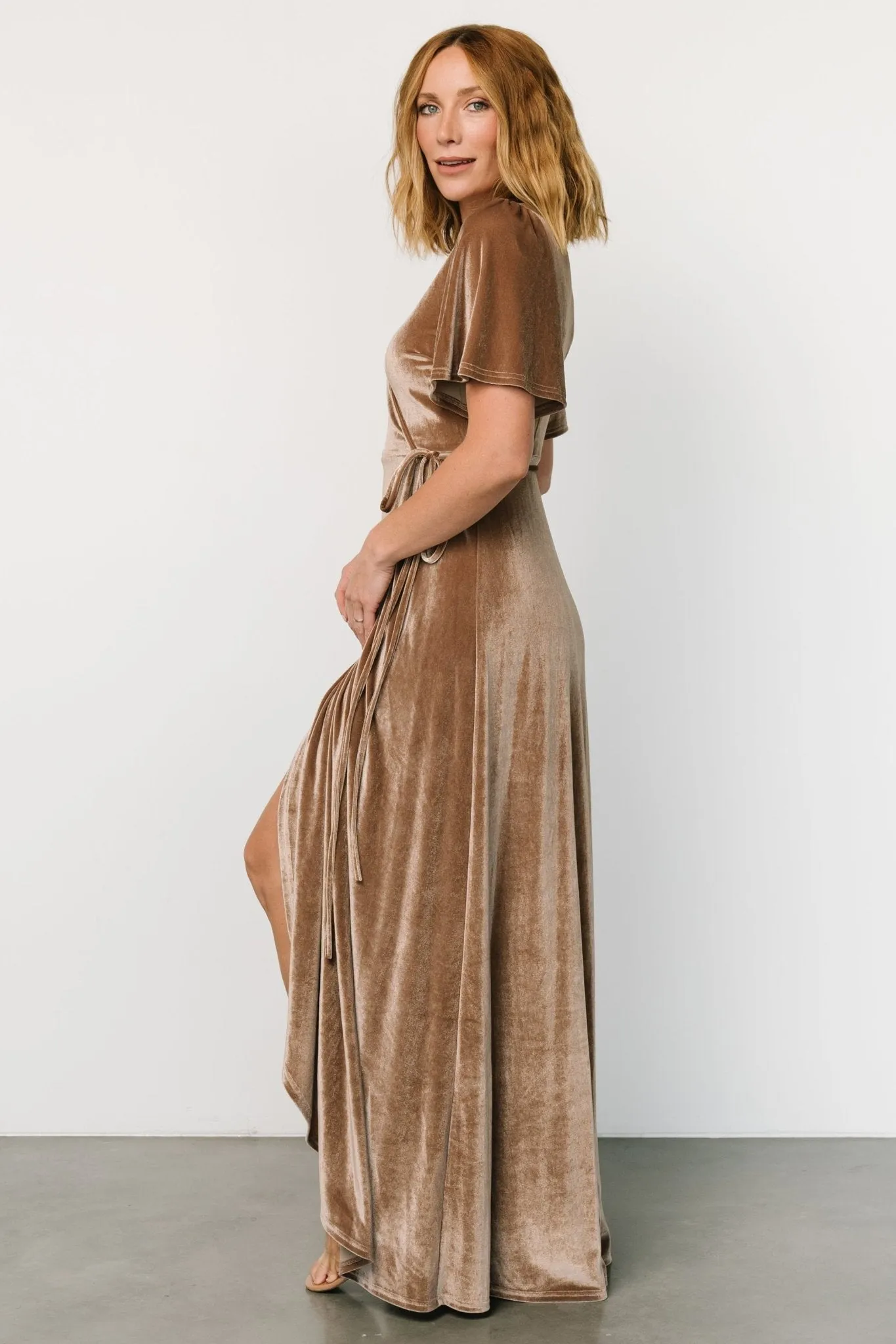 Katelyn Velvet Maxi Wrap Dress | Taupe