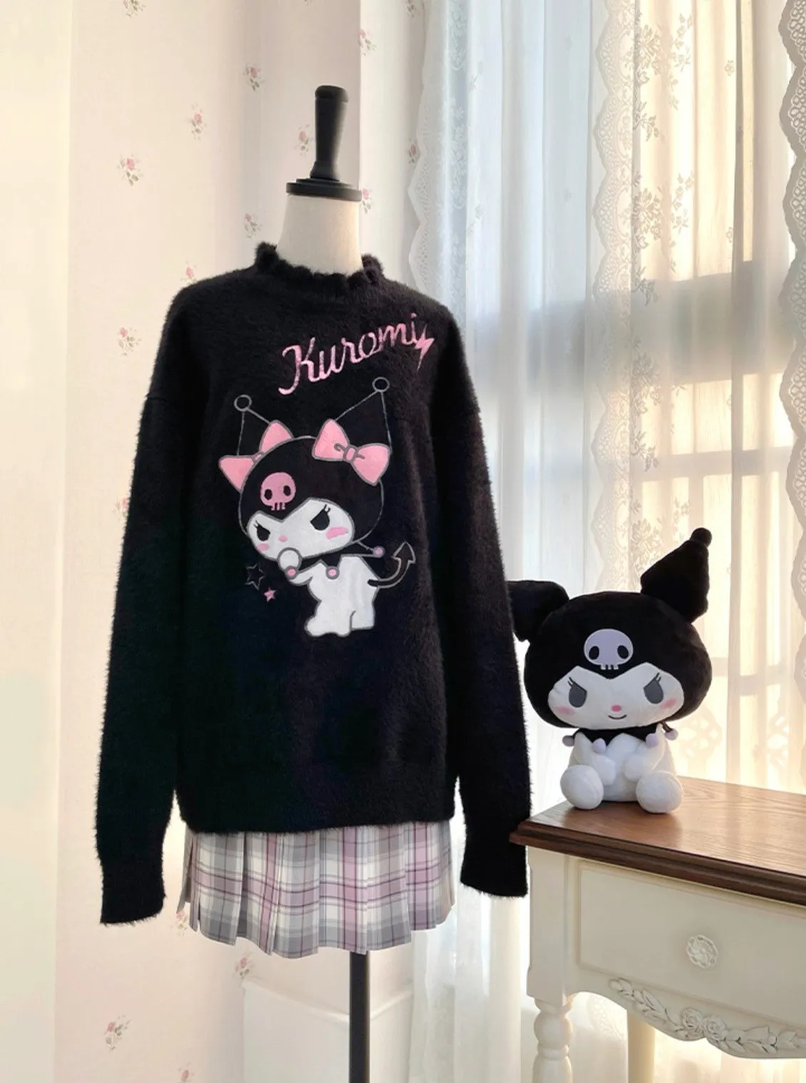 Kawaii Black Purple Devil Knit Soft Long Sleeve Sweater