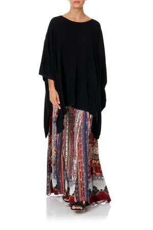 KNITTED PONCHO WITH SILK LINING BLACK