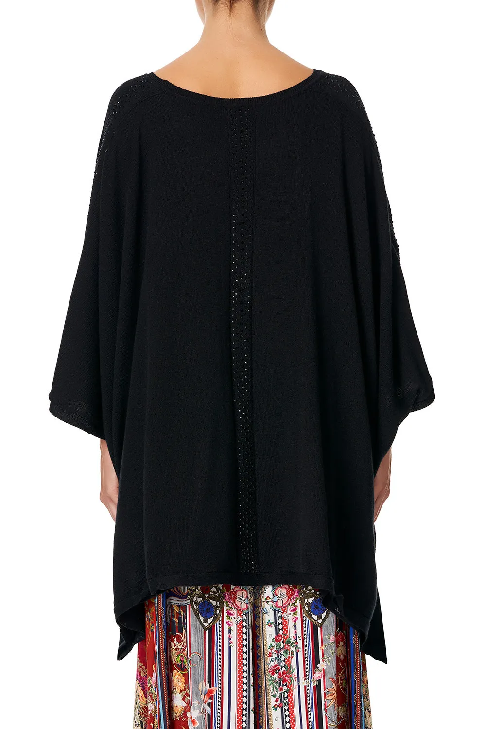 KNITTED PONCHO WITH SILK LINING BLACK