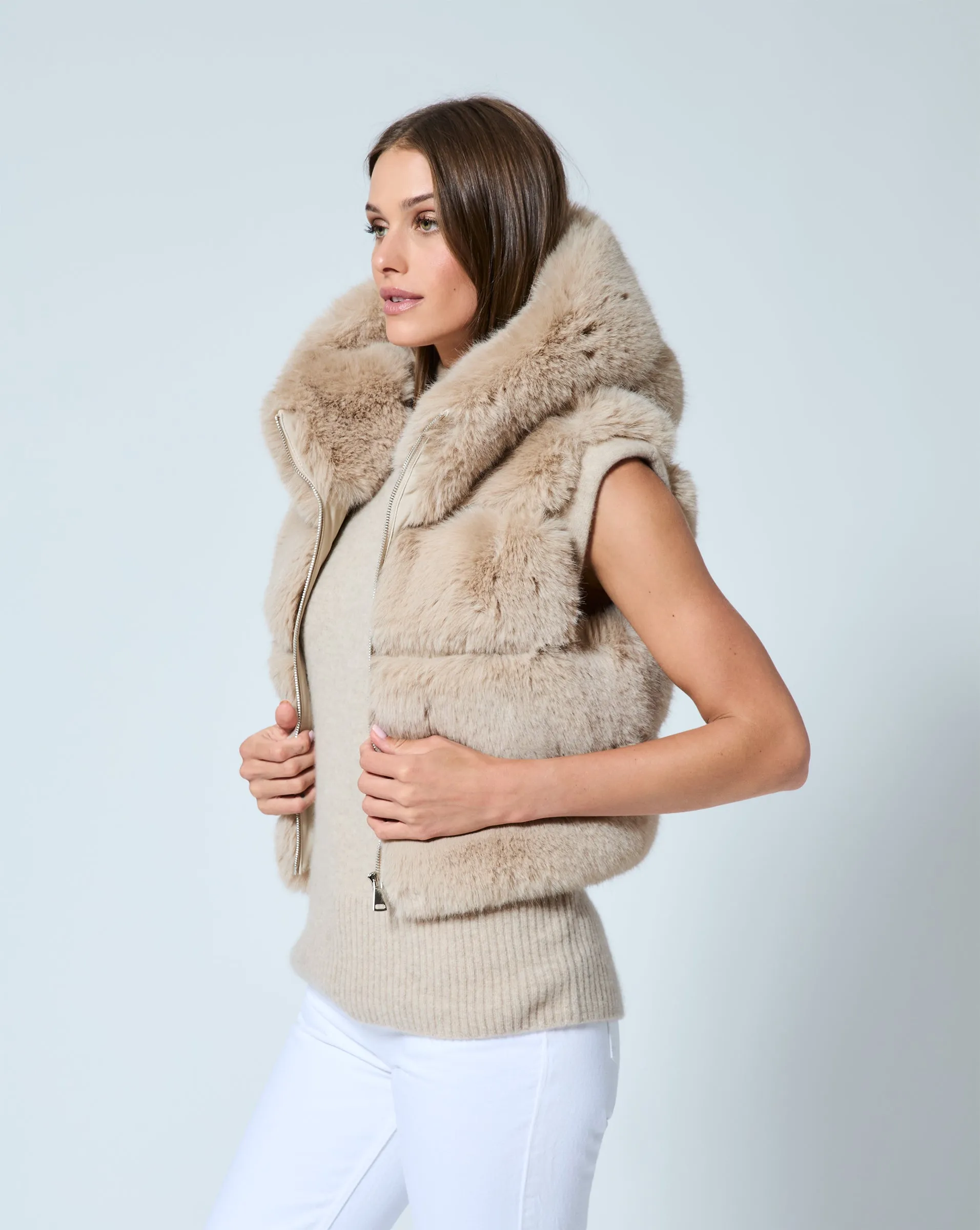 Landau Fox Faux Fur Hooded Vest