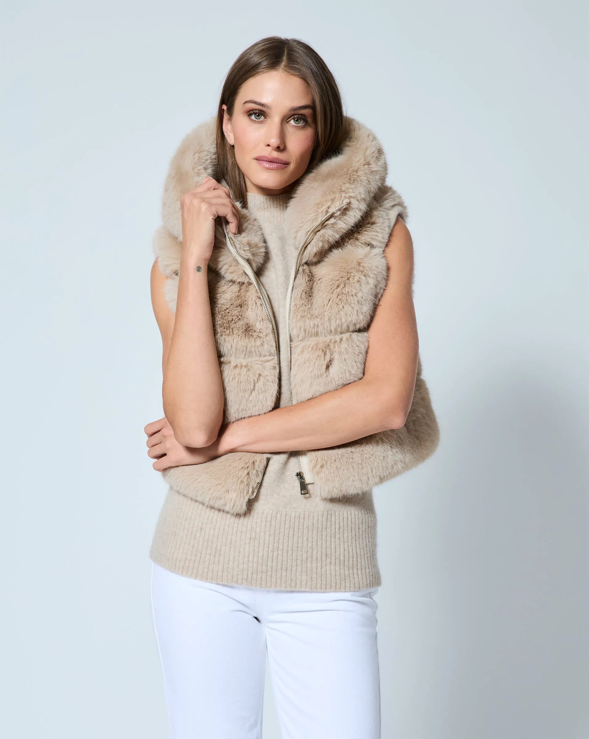 Landau Fox Faux Fur Hooded Vest