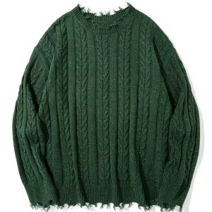 Lemandik Distressed Cable Knit Sweater