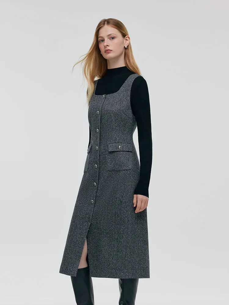 Machine Washable Wool Sweater And Washable Wool Vest Midi Dress Two-Piece Set