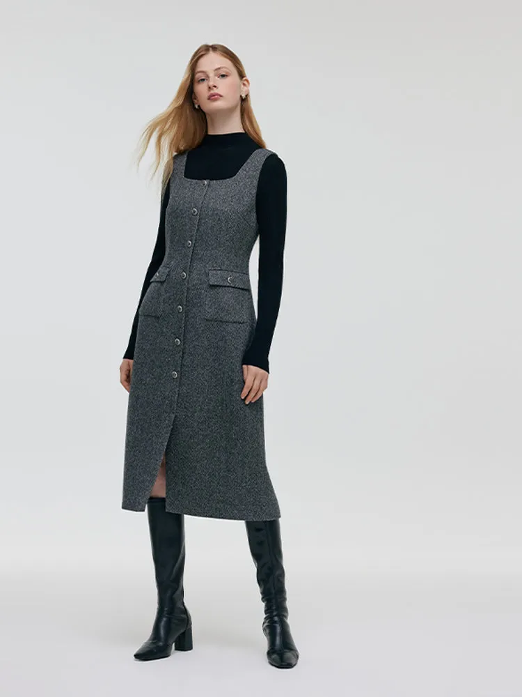 Machine Washable Wool Sweater And Washable Wool Vest Midi Dress Two-Piece Set