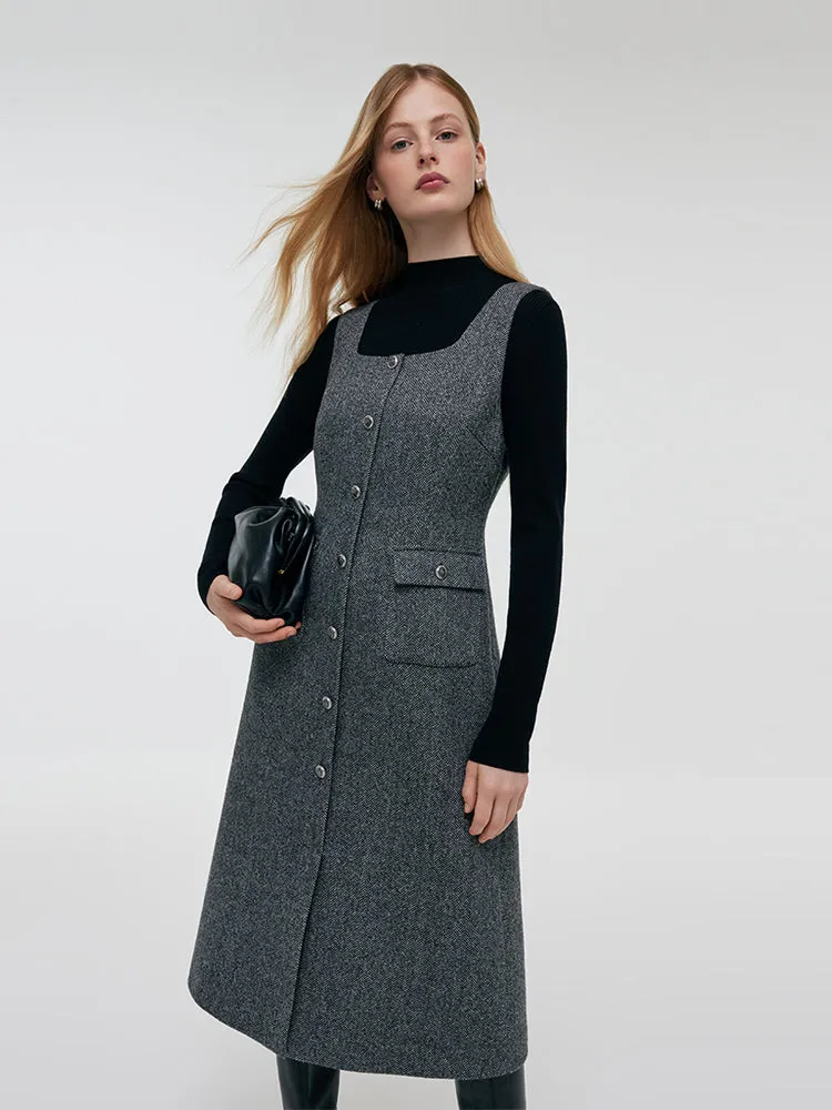 Machine Washable Wool Sweater And Washable Wool Vest Midi Dress Two-Piece Set