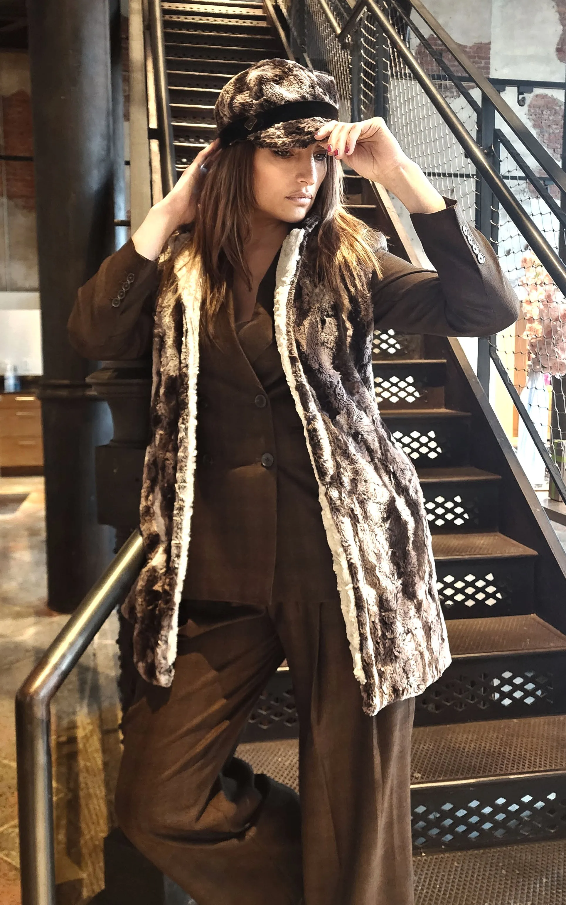 Mandarin Vest - Luxury Faux Fur in Mocha with Cuddly Sand