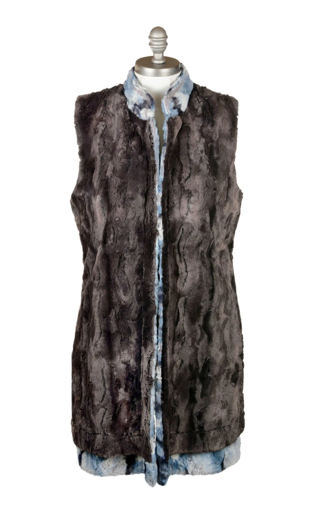 Mandarin Vest, Reversible less pockets - Cascade Luxury Faux Furs