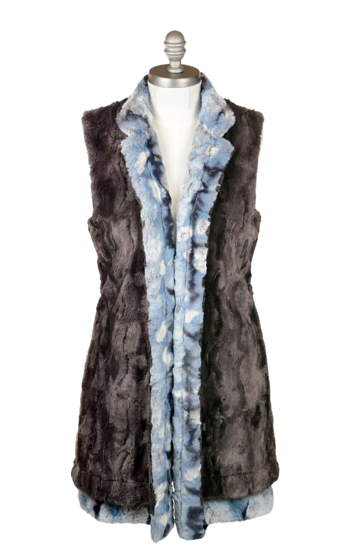 Mandarin Vest, Reversible less pockets - Cascade Luxury Faux Furs