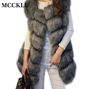 MCCKLE High quality Fur Vest coat Luxury Faux Fox Warm Women Coat Vests Winter Fashion furs Women's Coats Jacket Gilet Veste 4XL