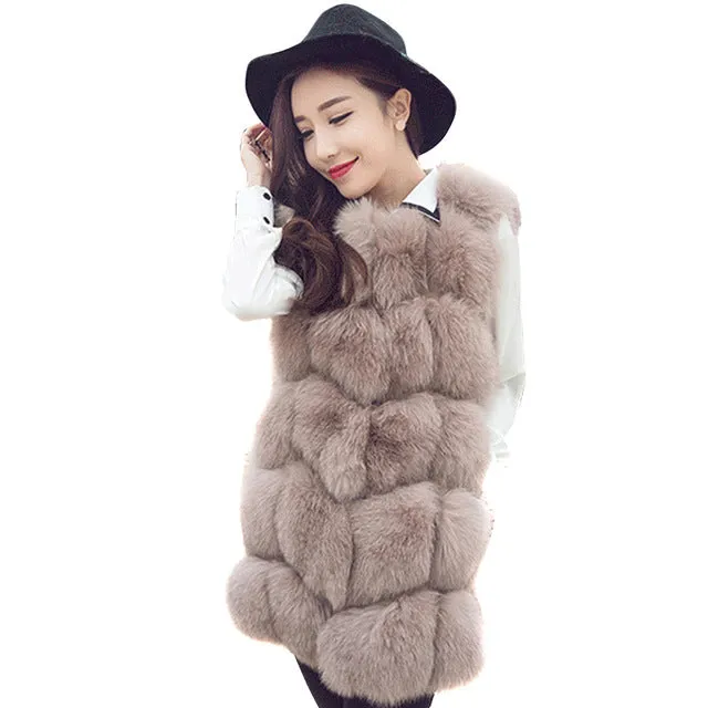 MCCKLE High quality Fur Vest coat Luxury Faux Fox Warm Women Coat Vests Winter Fashion furs Women's Coats Jacket Gilet Veste 4XL