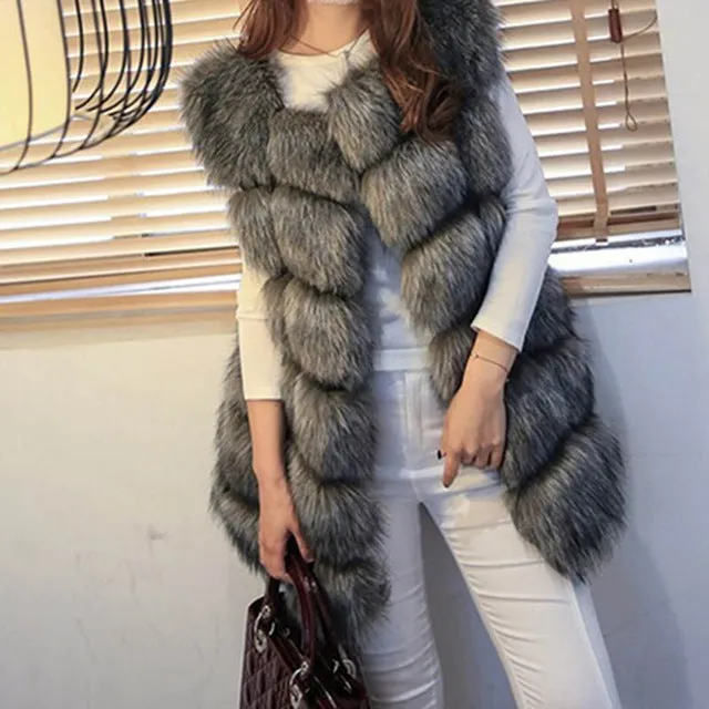 MCCKLE High quality Fur Vest coat Luxury Faux Fox Warm Women Coat Vests Winter Fashion furs Women's Coats Jacket Gilet Veste 4XL