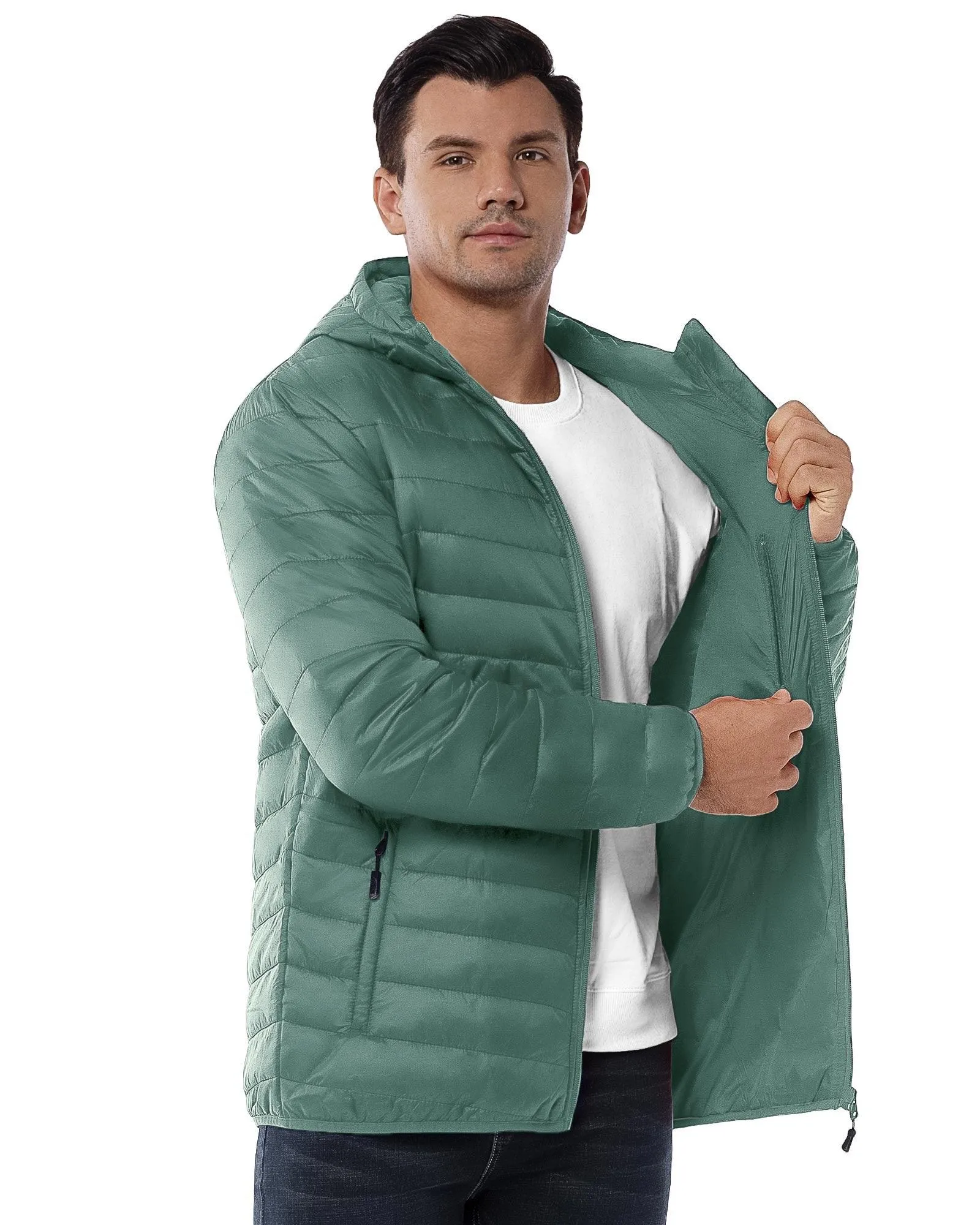 Men's 1.28lb Packable Insulated Jacket with Hood and 3 Pockets