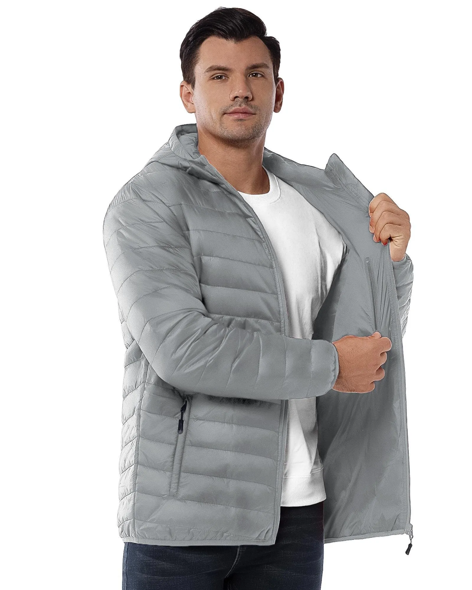 Men's 1.28lb Packable Insulated Jacket with Hood and 3 Pockets