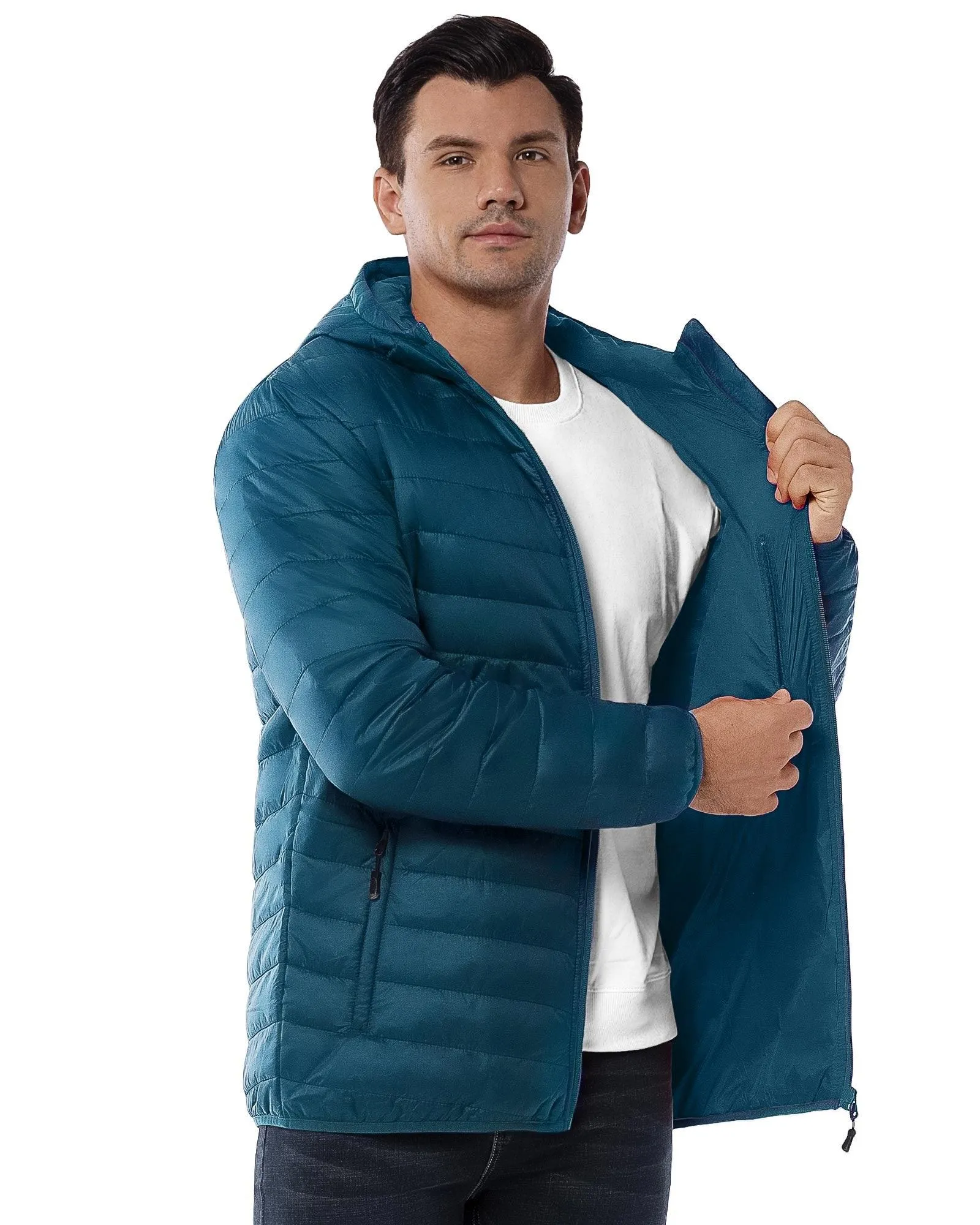 Men's 1.28lb Packable Insulated Jacket with Hood and 3 Pockets