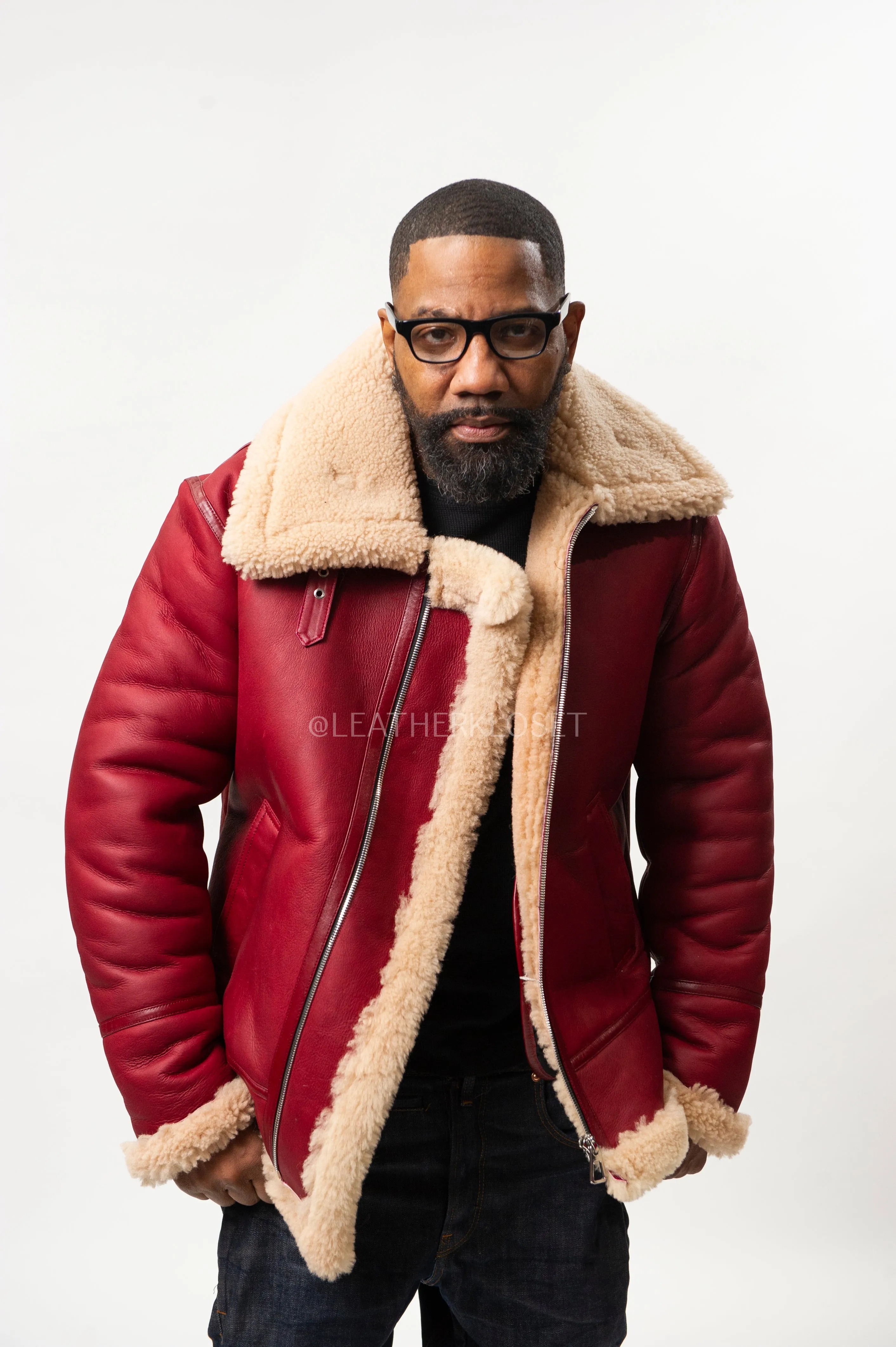 Men's B-3 Bomber Classic Sheepskin Shearling [Fire-Engine Red]