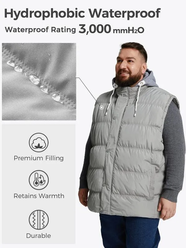 Men's Big and Tall Puffer Vest Plus Size Gilet Winter Jacket with Detachable Hood