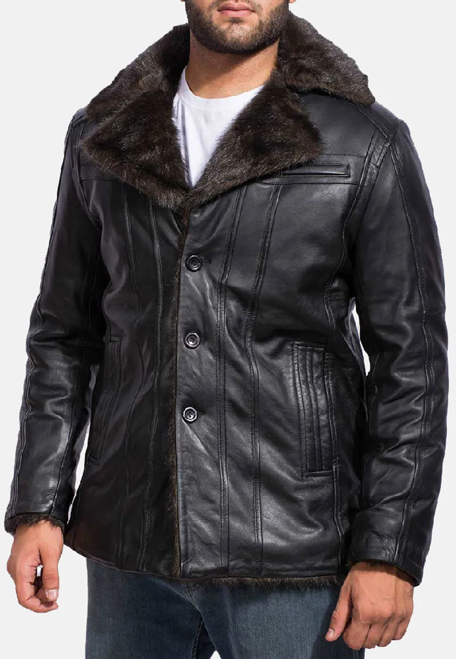 Men's Black Leather Shearling Jacket