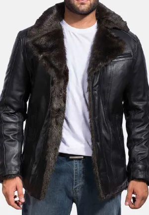 Men's Black Leather Shearling Jacket