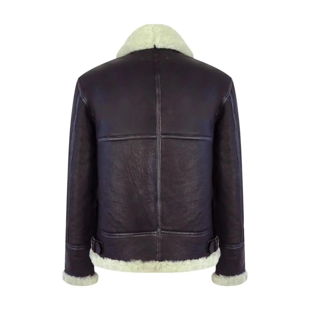 Men's Brown Sheepskin Zip Flying Jacket Pilot Flight Ginger Cream