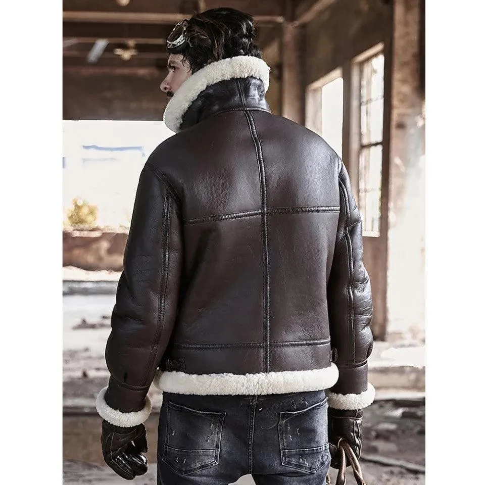 Men's Classic B3 Sheepskin Bomber Shearling Leather Jacket