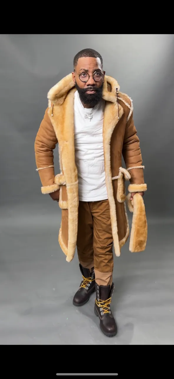 Men's Davey Crockett Sheepskin Shearling Coat With Headband [Tan]