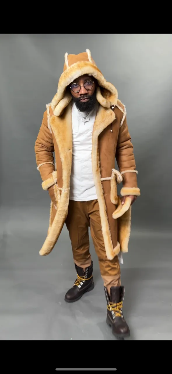 Men's Davey Crockett Sheepskin Shearling Coat With Headband [Tan]